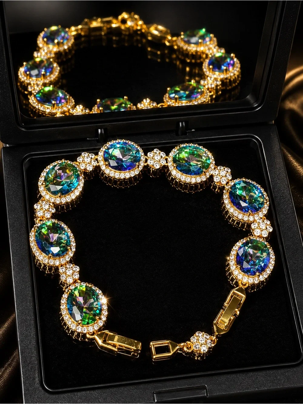 Gold Bracelet with Multicolor Mystic Topaz Stones